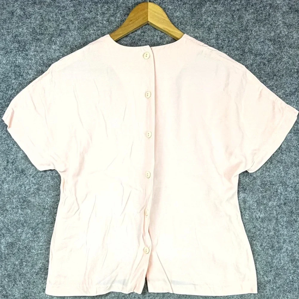 Vintage Nicole Blake Blouse Womens M Petites Pink Soft Minimal‎ Basics Office